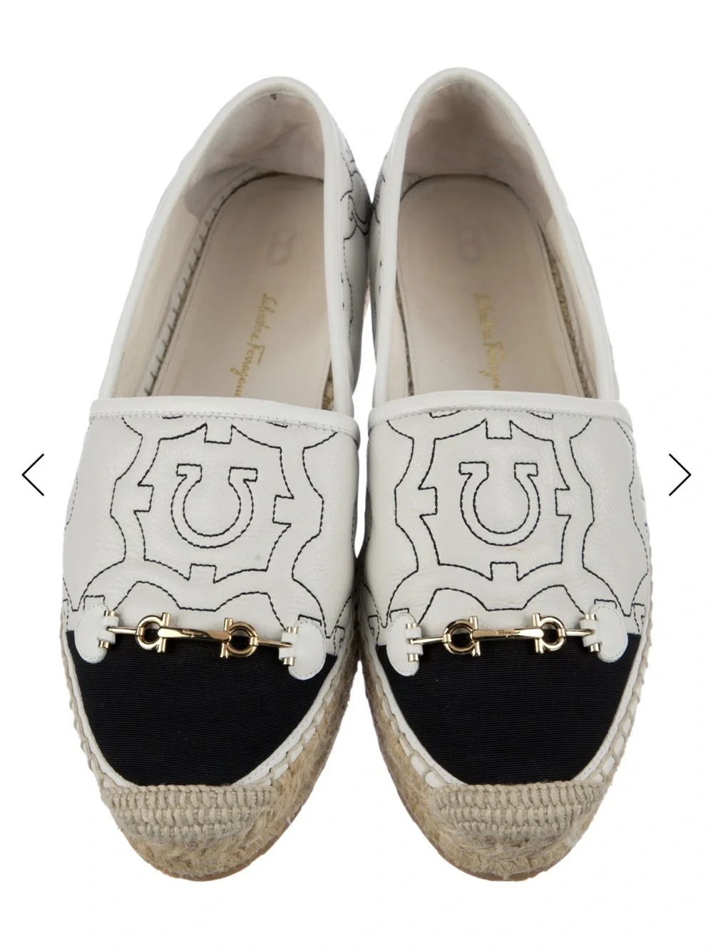 Salvatore Ferragamo White and Black Platform Espadrille Slip-On